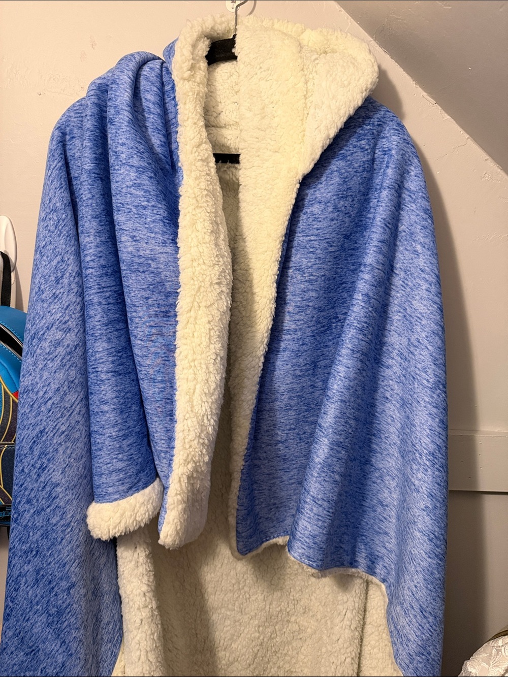 Posh Blue Hooded Sherpa Cape with Cream Lining